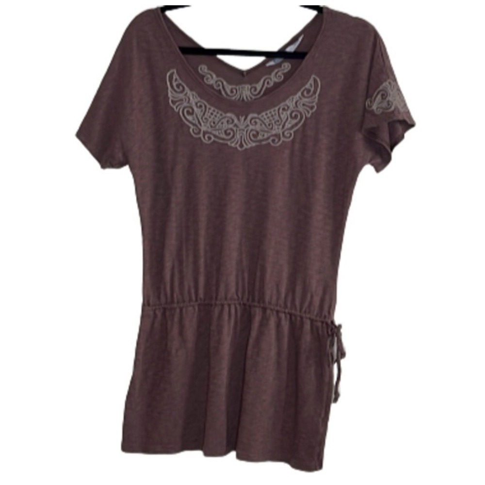 ATHLETA EMBROIDERED DROP WAIST‎ BROWN TOP  SIZE XS